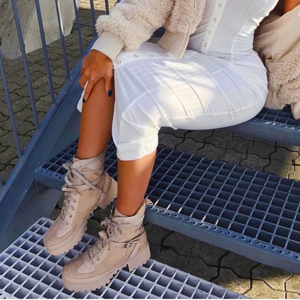 PLT Cream combat lug sole boots